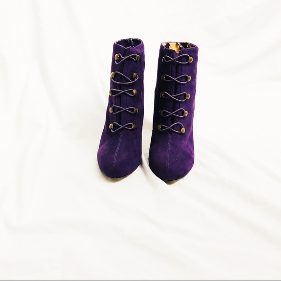 ShoeDazzle Dark Purple Suede Heeled Bootie Size 10 - Picture 3 of 5